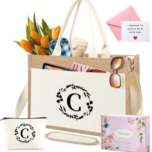Elegant Canvas Jute Tote and Makeup Gift Set for Women - Ideal for Mother's Day,